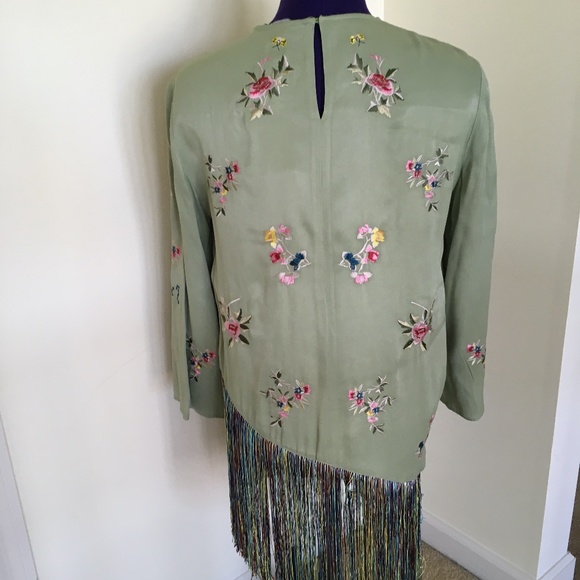 Zara Print Embroidered Fringe Shirt Brand New - Picture 5 of 11